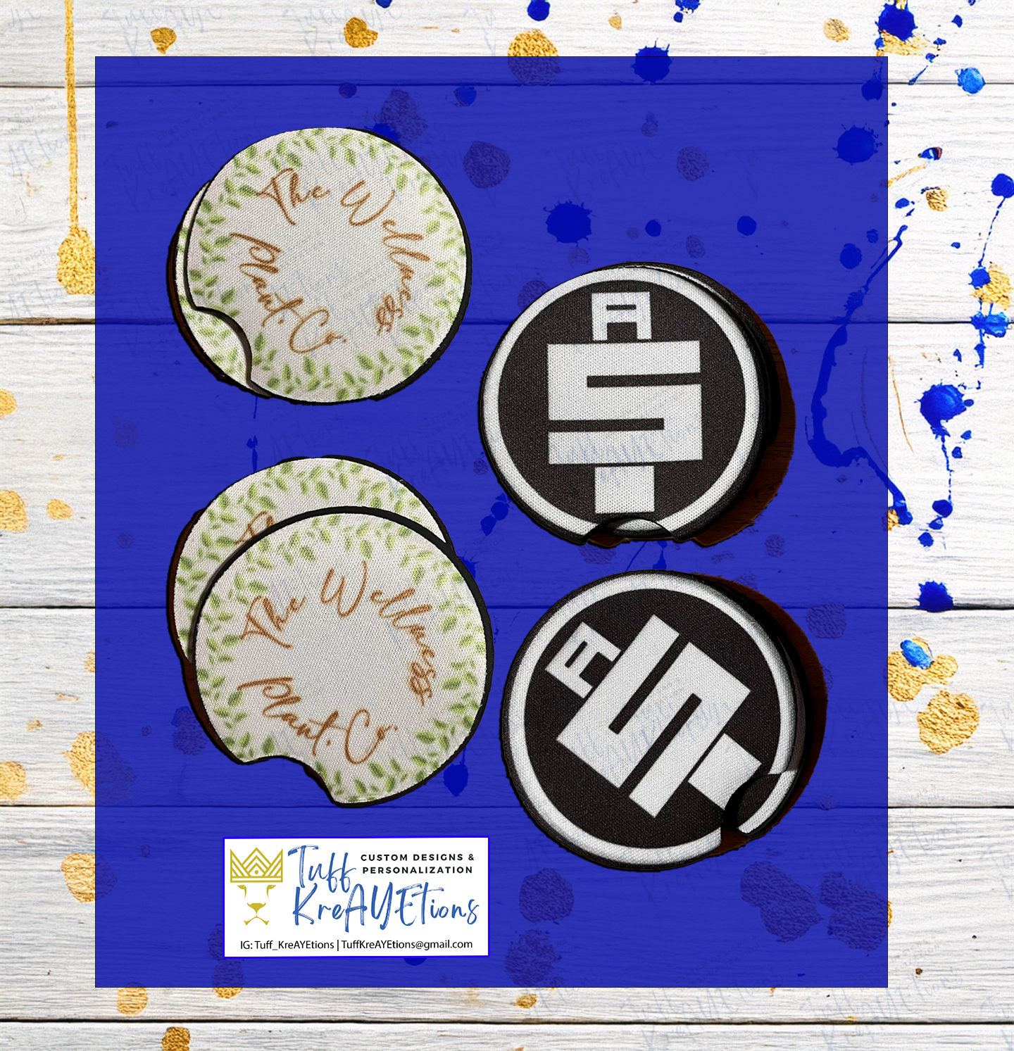 Custom Car Coasters & Car Freshener Set