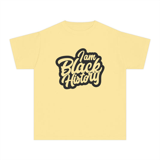 Youth T-Shirt — "I Am Black History" Bold Script Tee for Kids (Black Heritage, Black History Month)