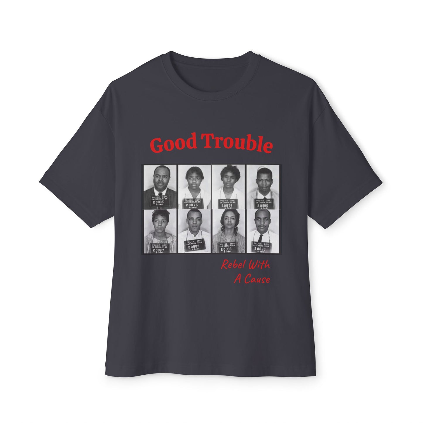 Boxy Tee — "Good Trouble" Civil Rights Mugshots Graphic