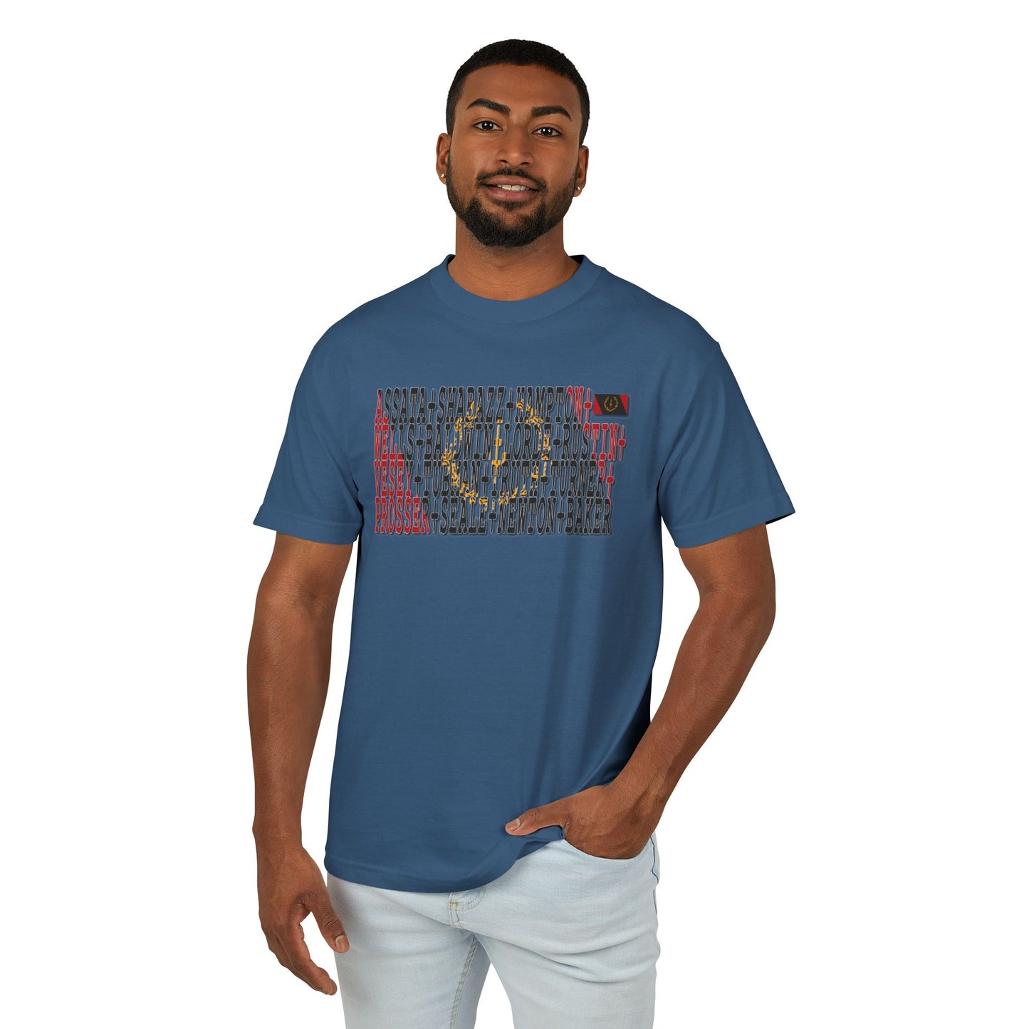 Black American Heritage Flag T-Shirt — Black Freedom Fighters Names Tee