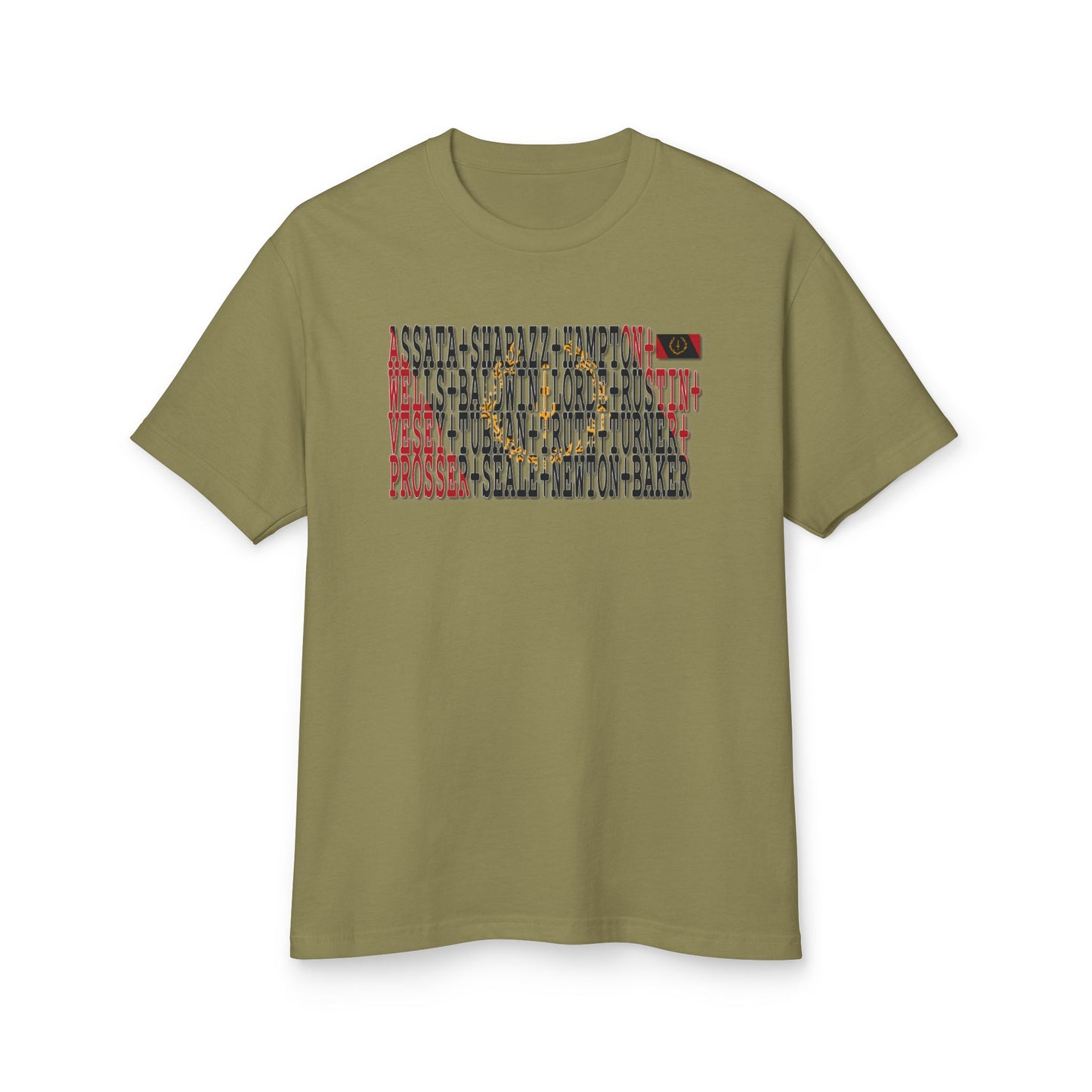 Black American Heritage Flag T-Shirt — Black Freedom Fighters Names Tee