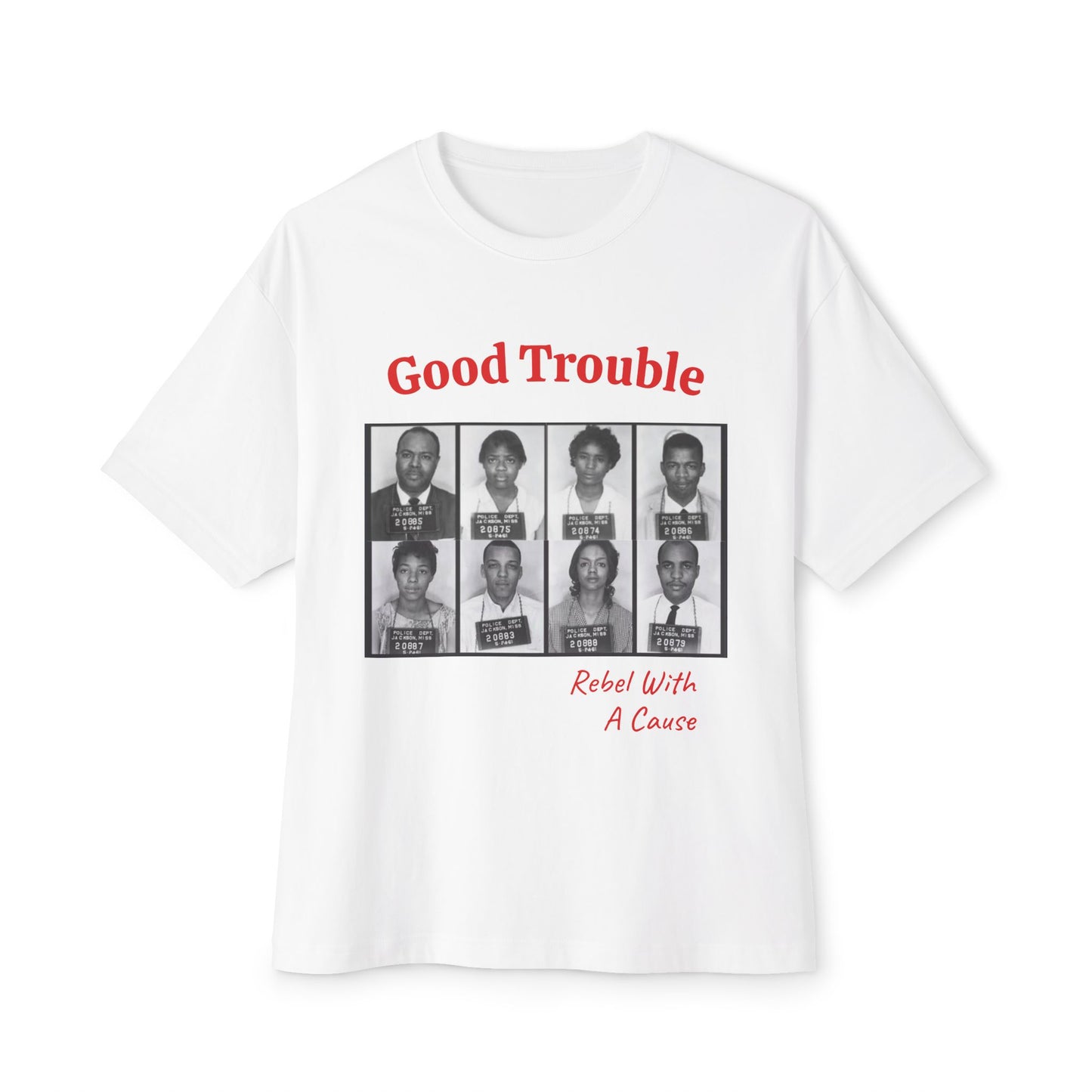 Boxy Tee — "Good Trouble" Civil Rights Mugshots Graphic