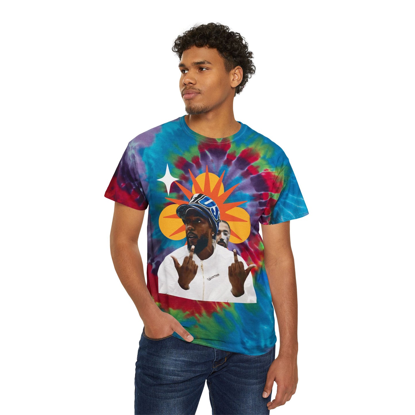 Spiral Tie-Dye Kung Fu Kenny Tee — Bold Hip-Hop Photo Graphic