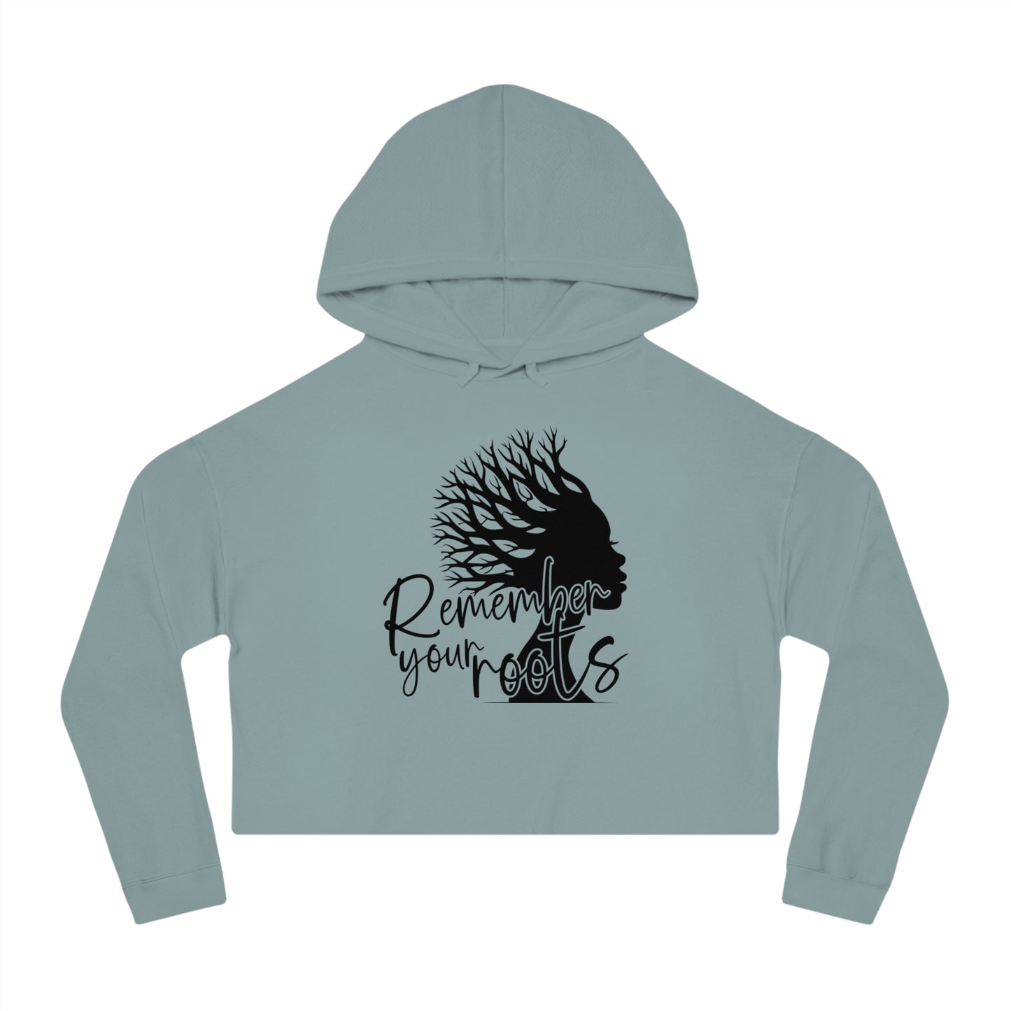 Cropped Hoodie — "Remember Your Roots" Silhouette Graphic