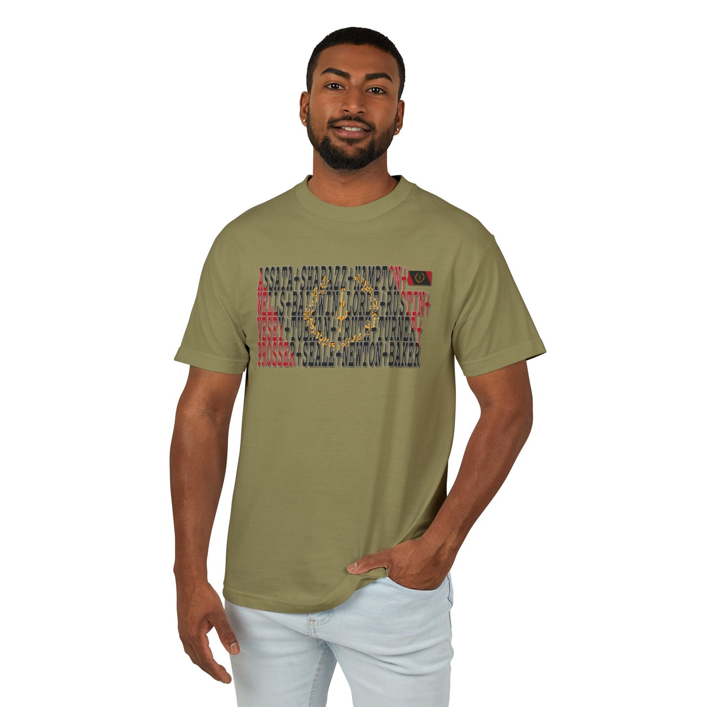Black American Heritage Flag T-Shirt — Black Freedom Fighters Names Tee