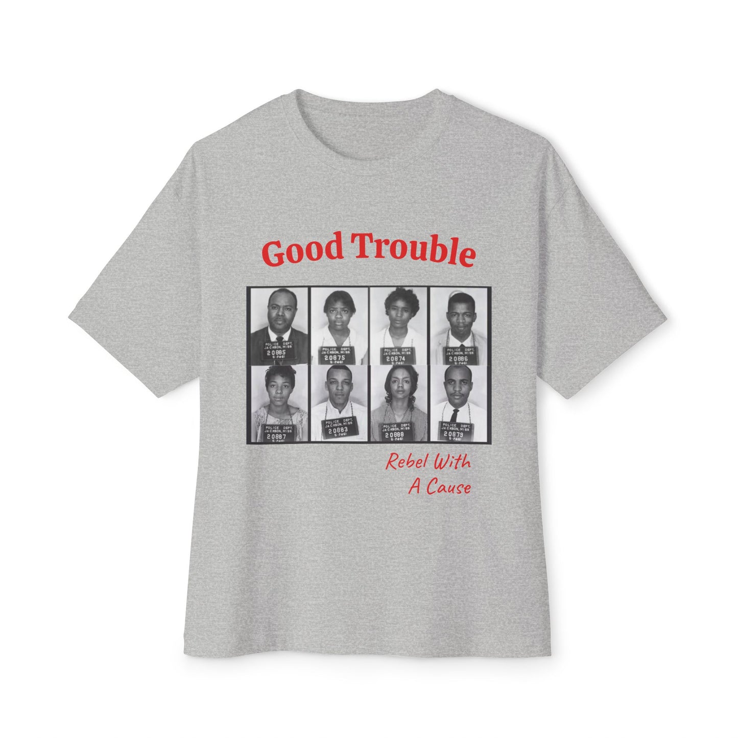 Boxy Tee — "Good Trouble" Civil Rights Mugshots Graphic