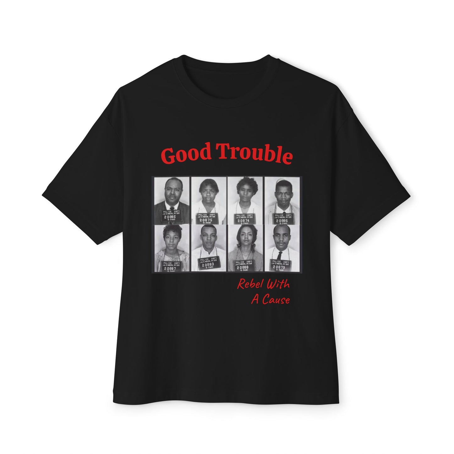 Boxy Tee — "Good Trouble" Civil Rights Mugshots Graphic